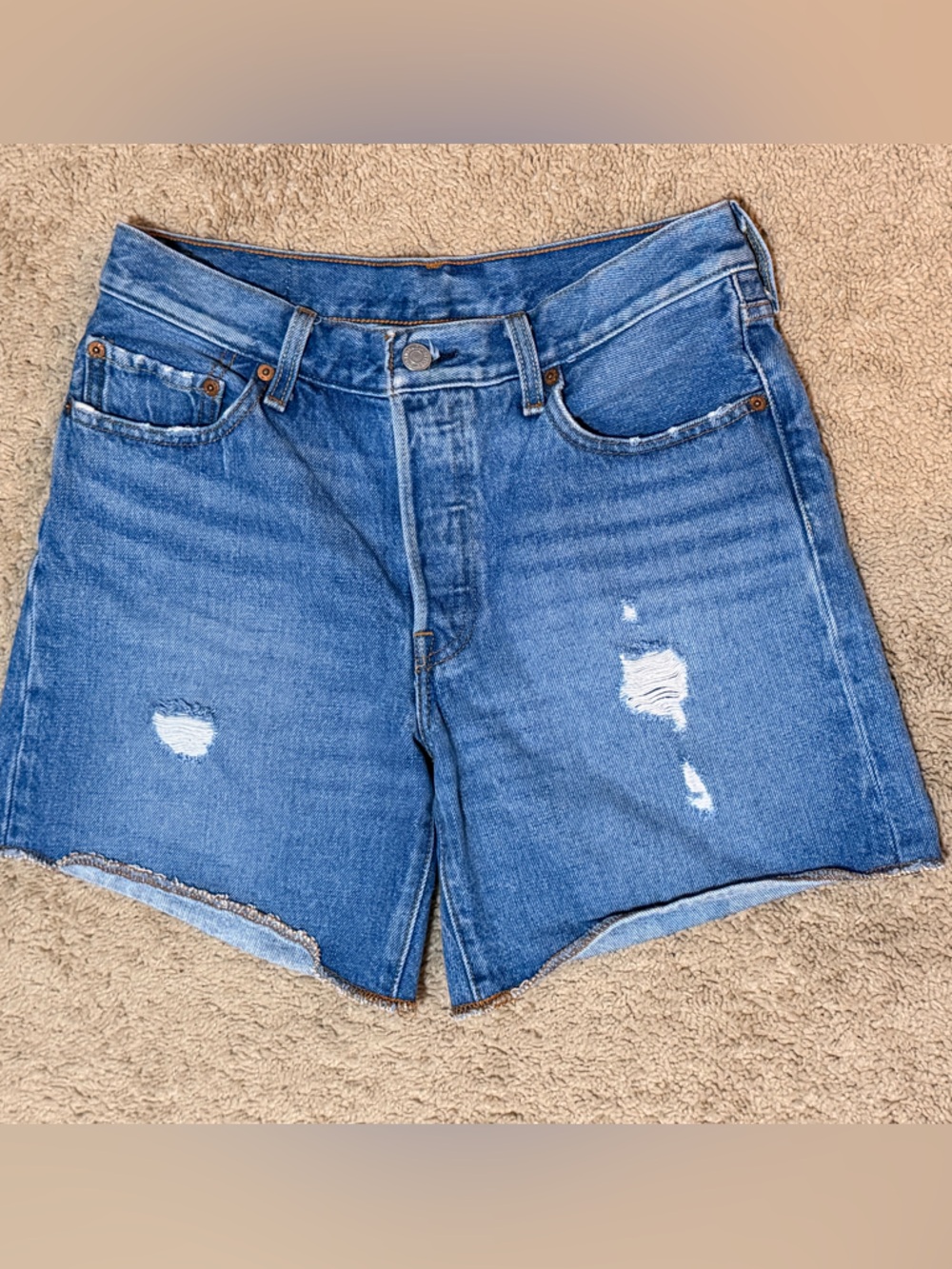 Levi's Blue Distressed High-Rise Jean Shorts